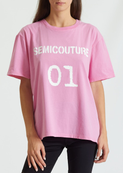 Розовая футболка Semicouture с фирменной надписью, фото